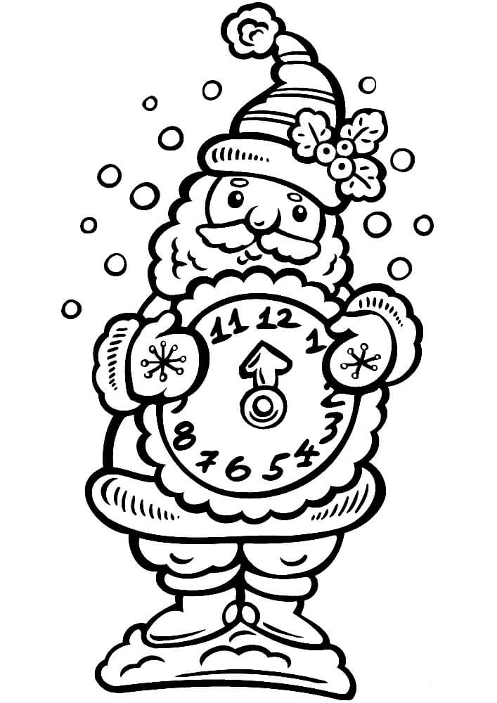 Раскраска Дед Мороз и часы