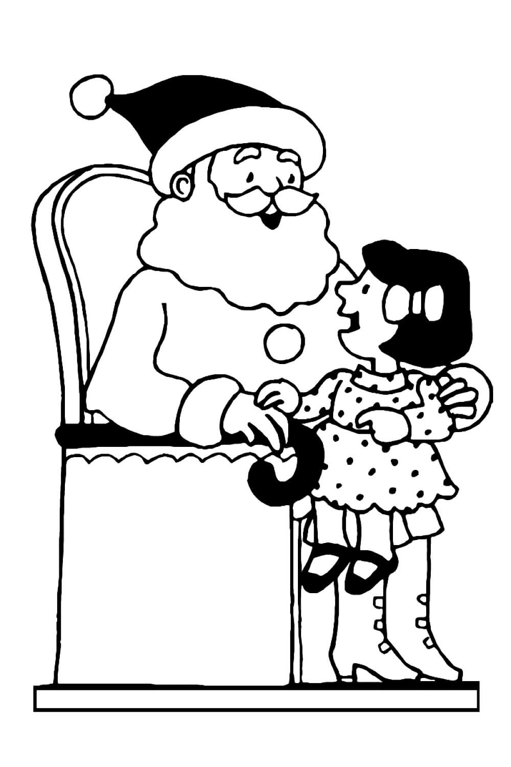 Раскраска Дед Мороз и девочка