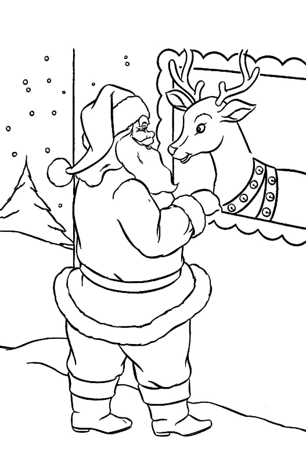 Раскраска Дед Мороз и олень