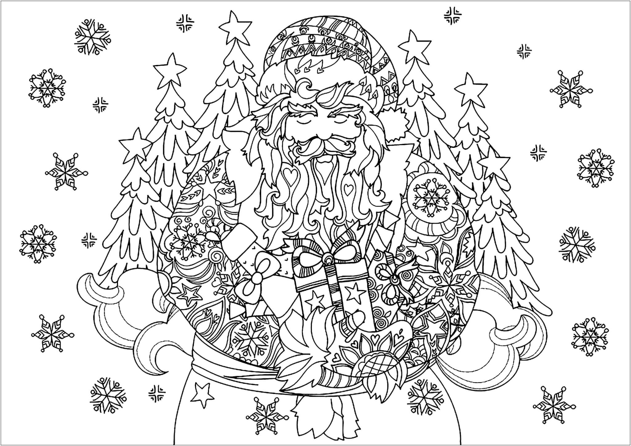 Раскраска Дедушка Мороз с подарками в руках