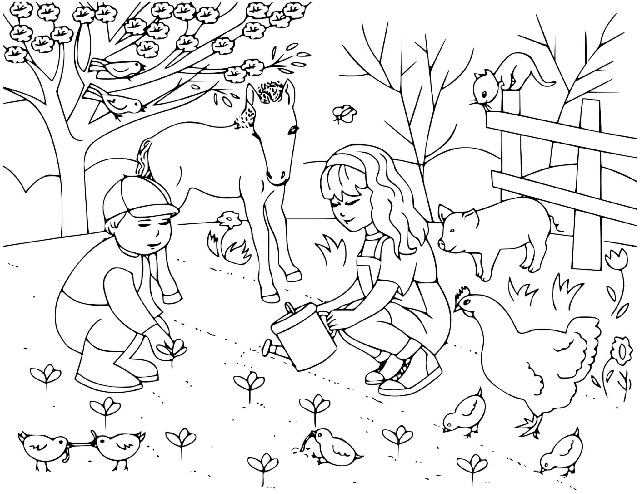 Раскраска Дети и животные