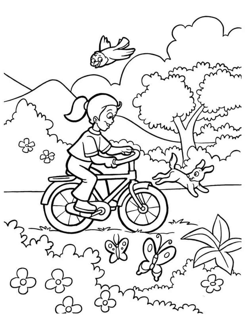 Раскраска Девочка на велосипеде