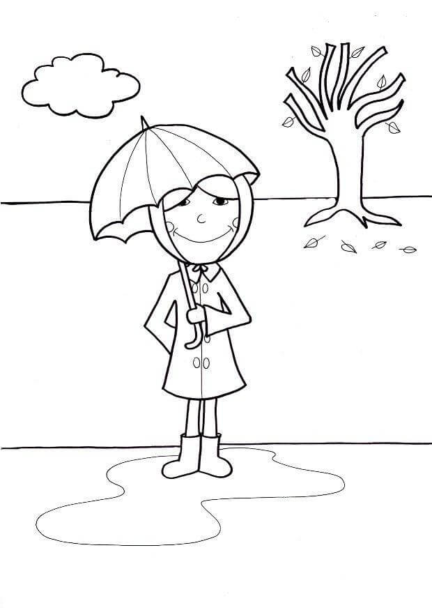 Раскраска Девочка под дождём