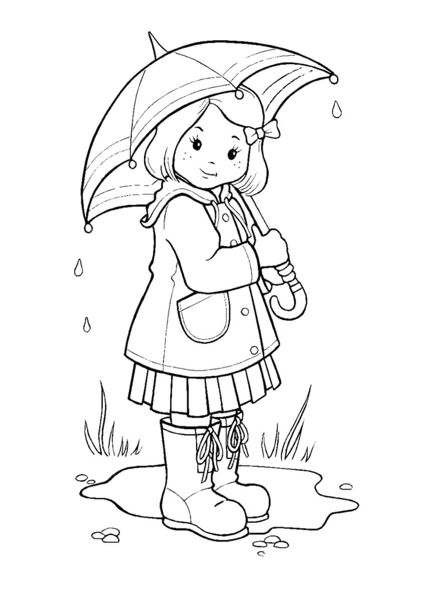 Раскраска Девочка с зонтиком