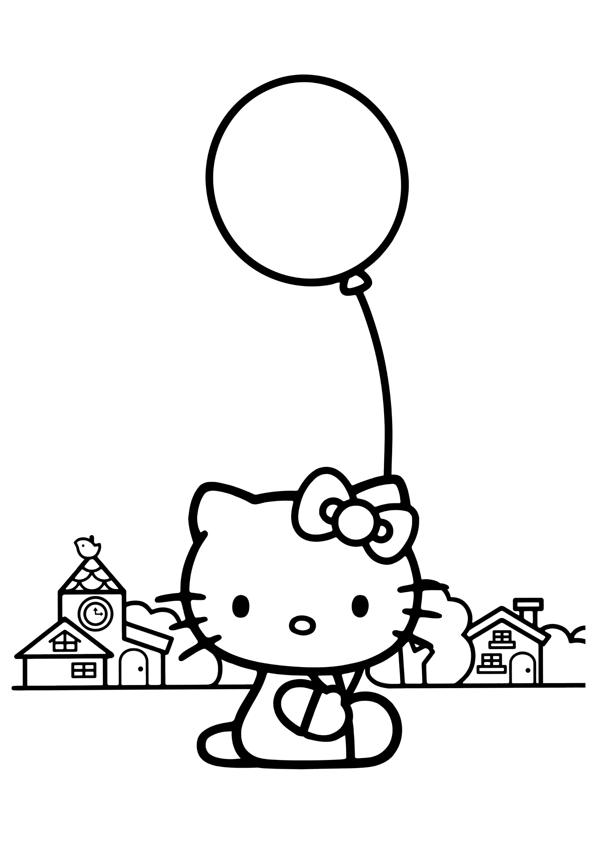 Раскраска Китти с воздушным шариком