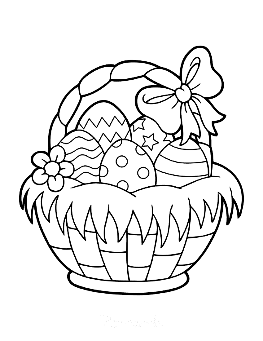 Раскраска Корзинка с пасхальными яйцами