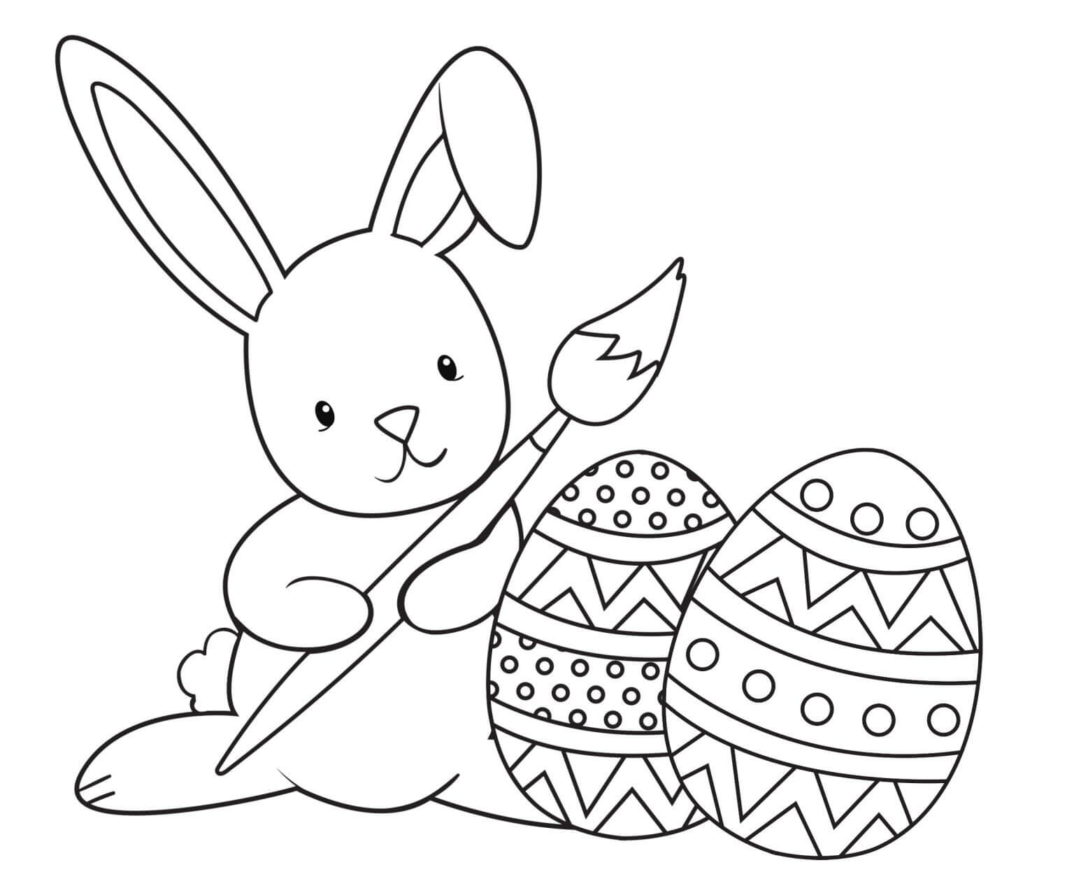 Раскраска Кролик раскрашивает пасхальные яйца