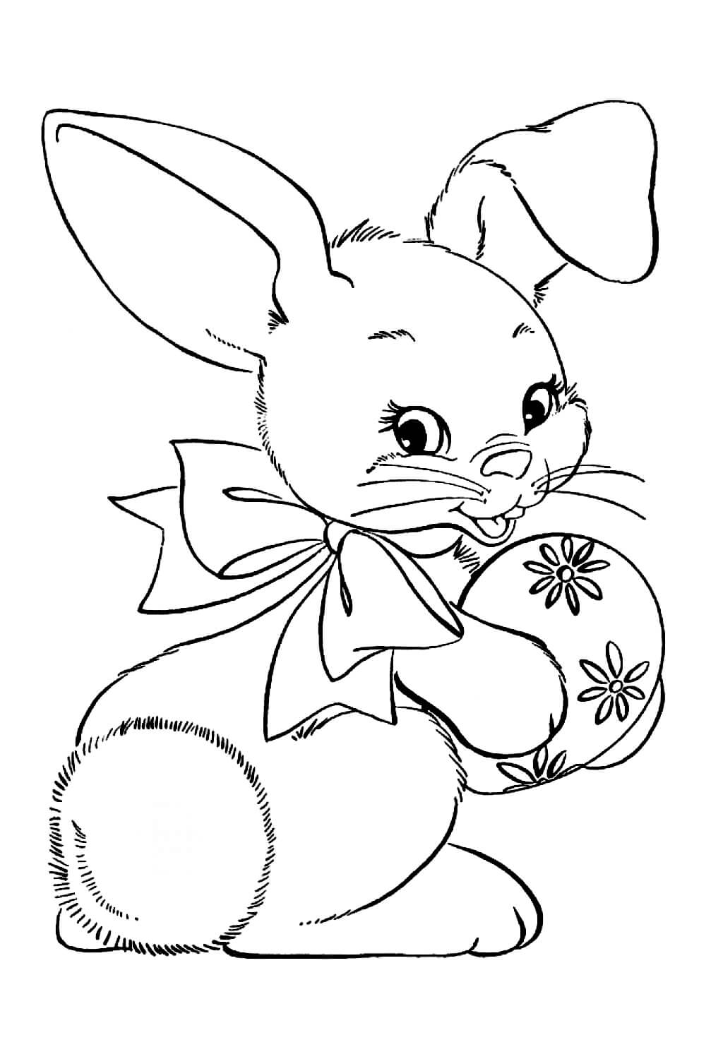 Раскраска Кролик с расписным пасхальным яйцом
