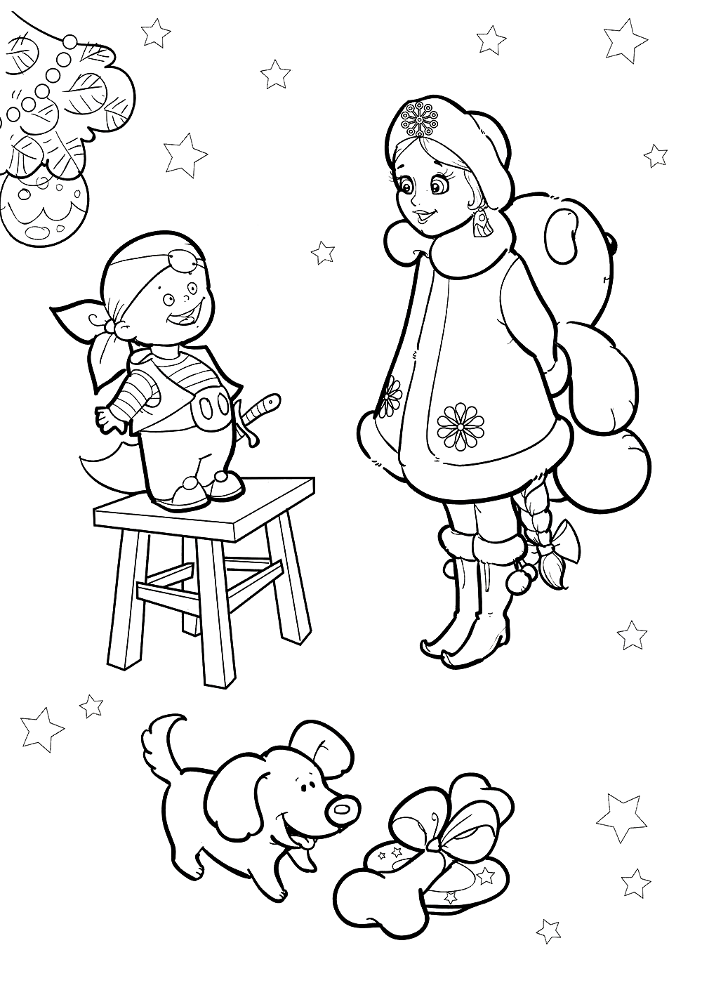 Раскраска Мальчик и Снегурочка