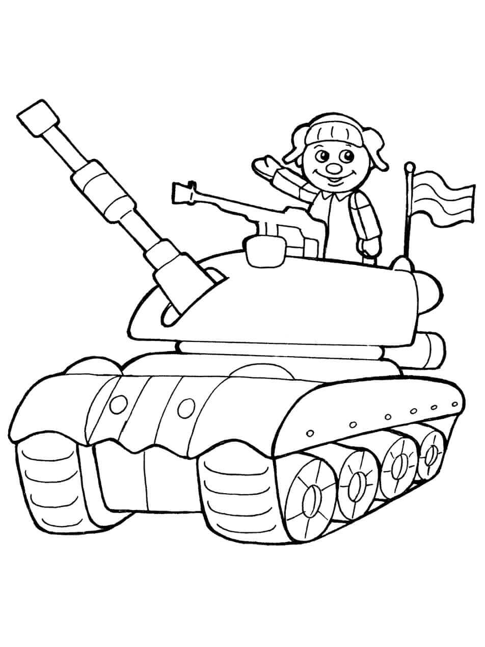 Раскраска Мальчик и танк