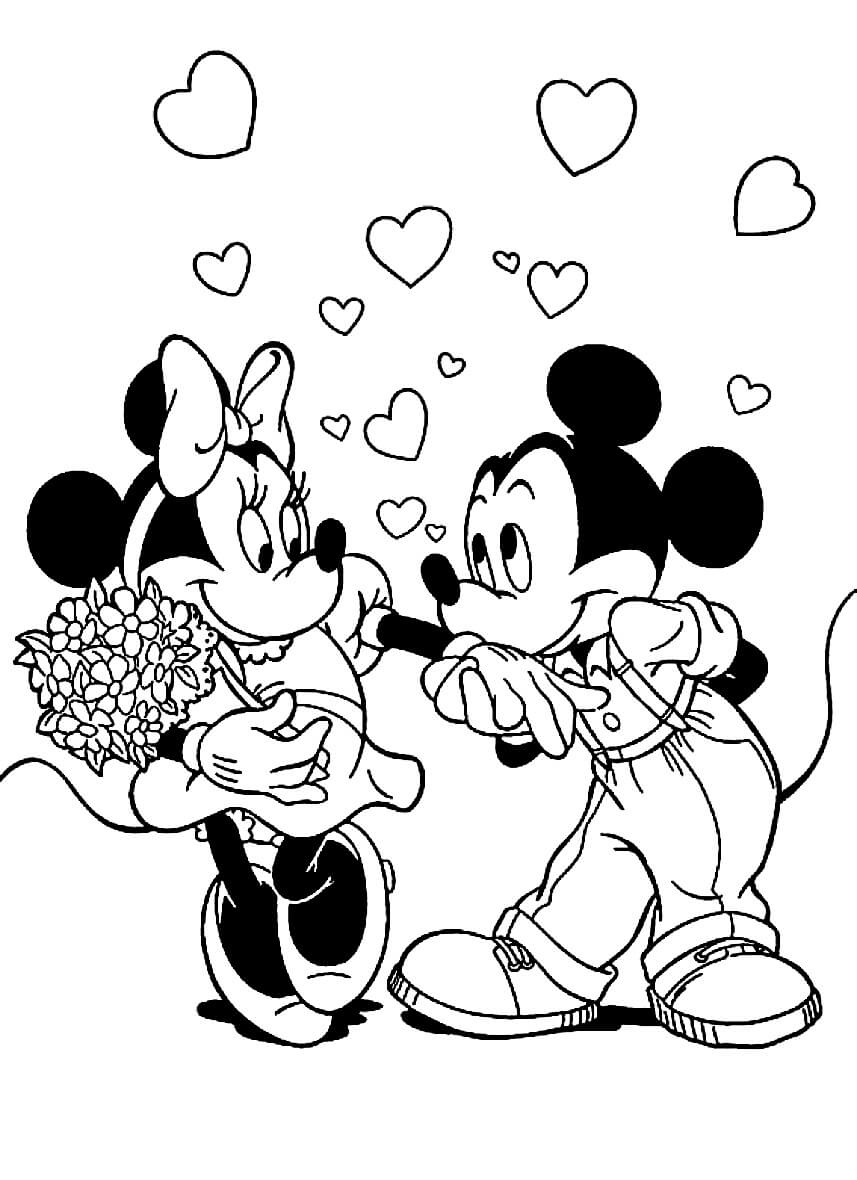 Раскраска Микки и Минни Маус в День святого Валентина