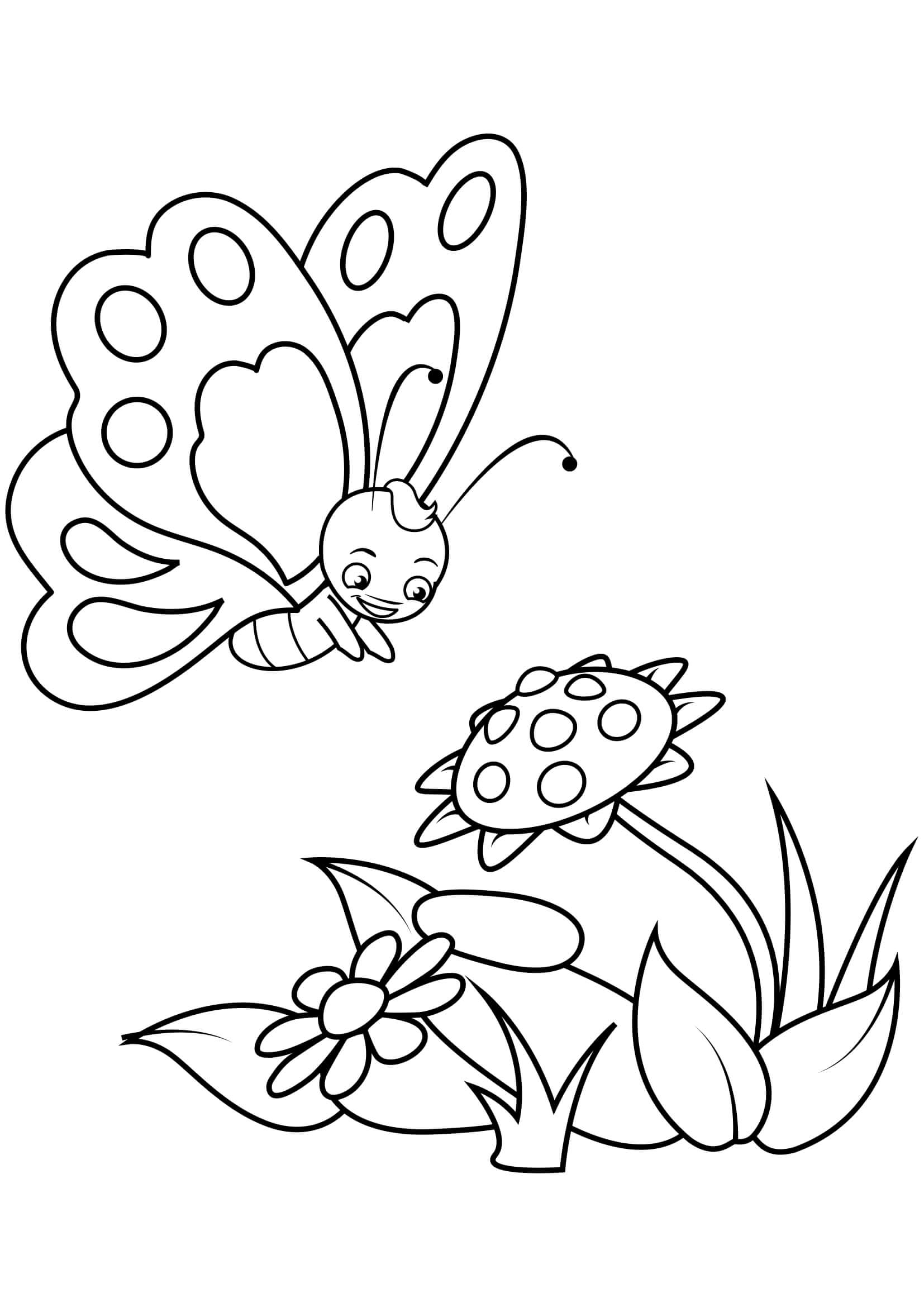 Раскраска Мотылёк и цветочки