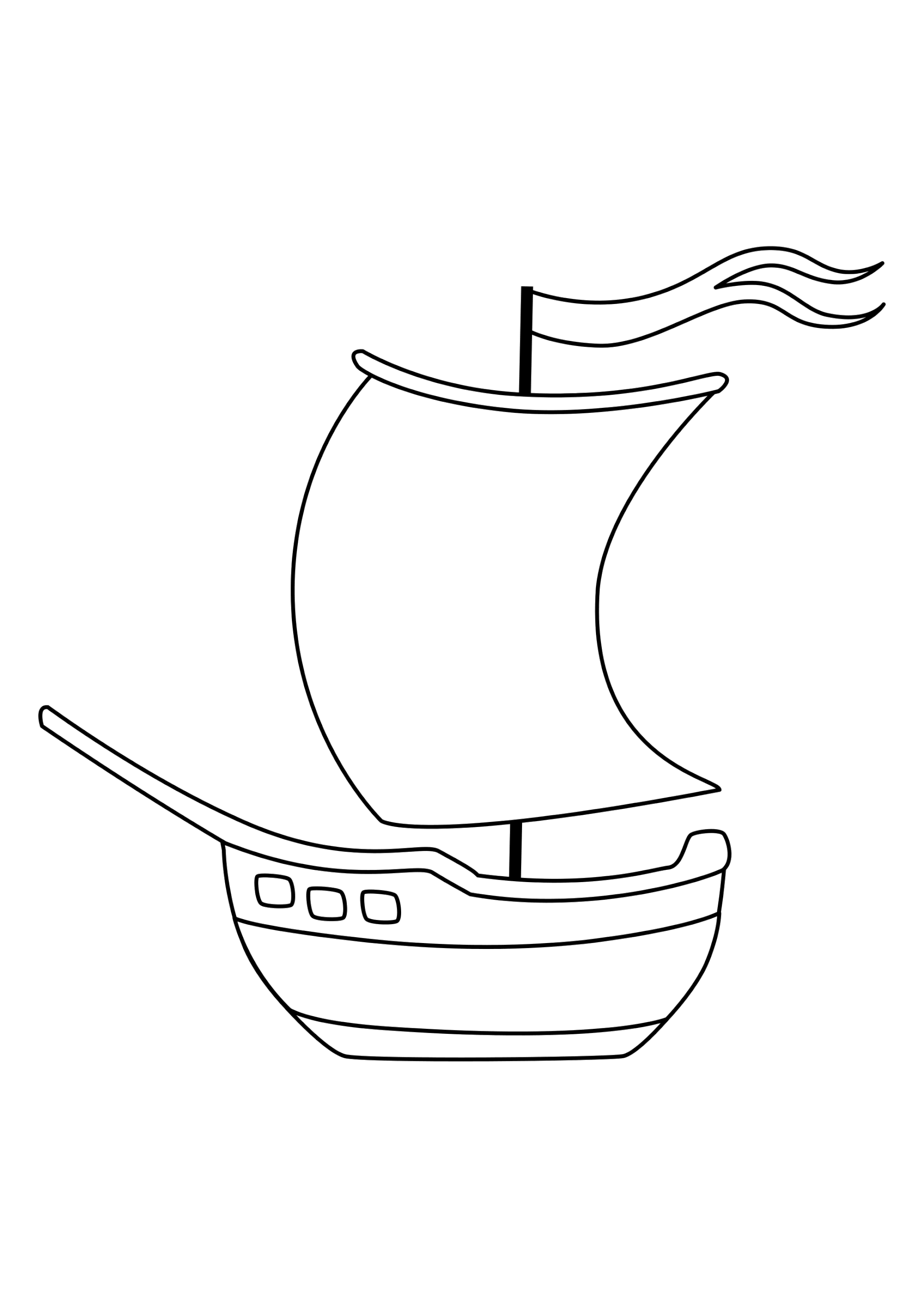 Раскраска Парусный кораблик с флагом