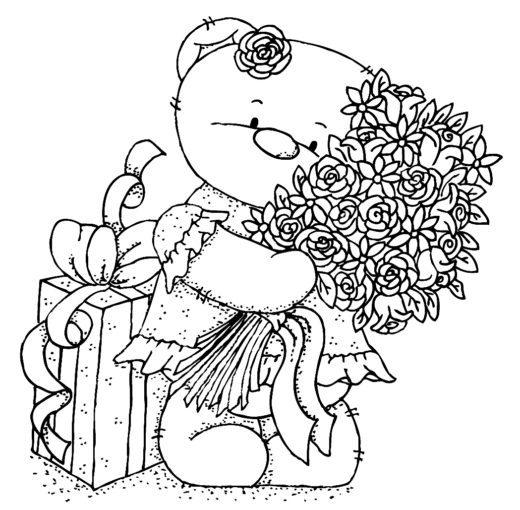 Раскраска Плюшевый медвежонок с подарком