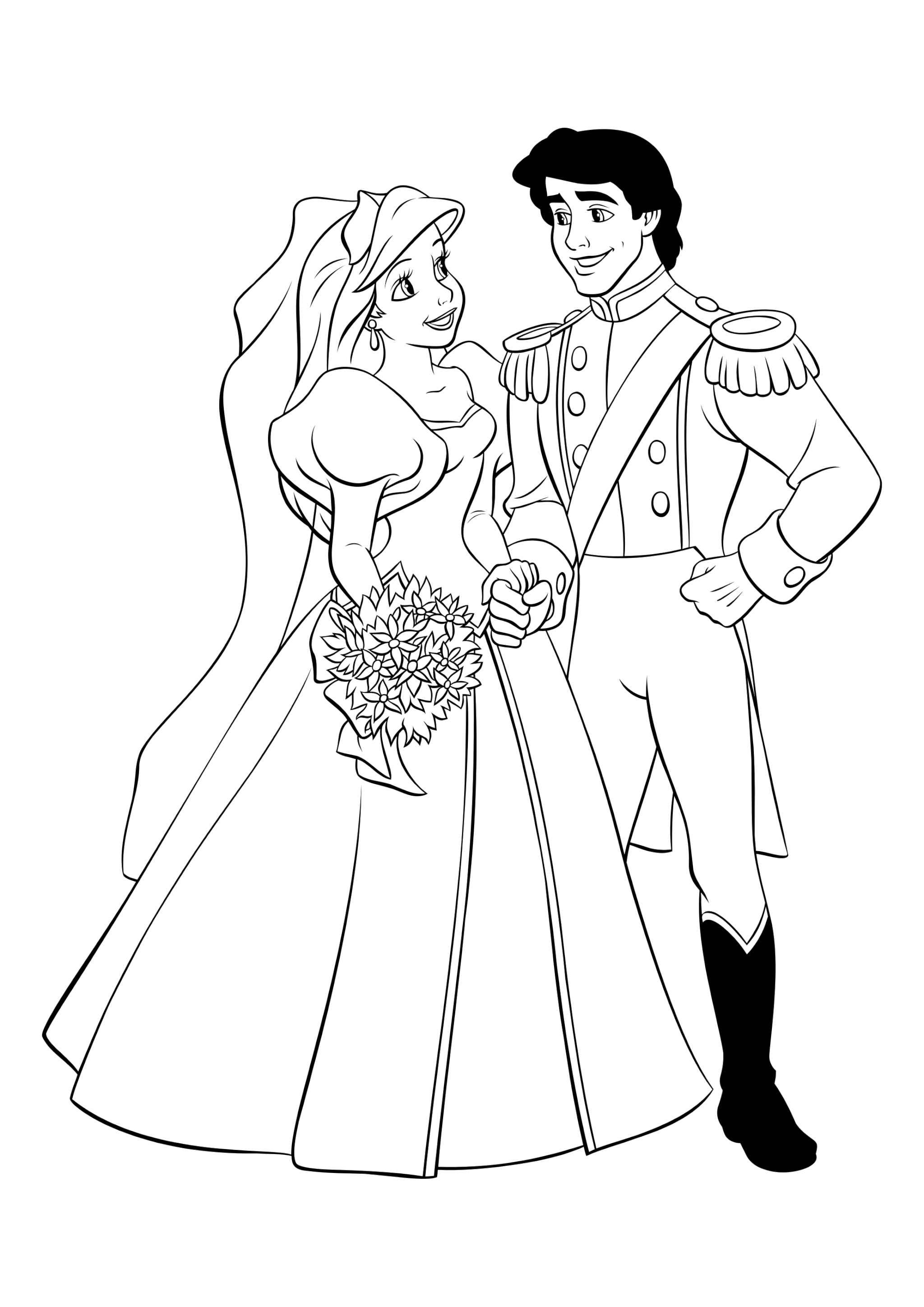 Раскраска Принц Эрик и Принцесса Ариэль.