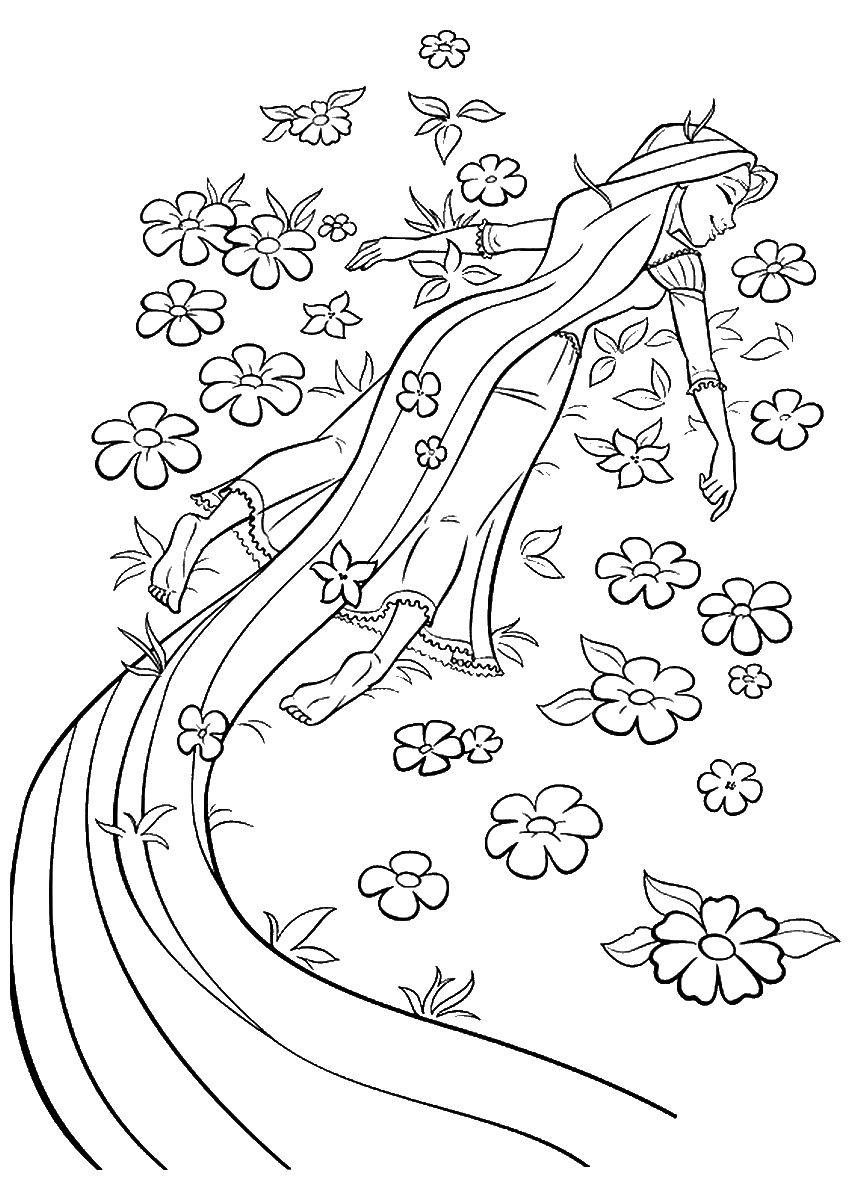 Раскраска Рапунцель в цветочках