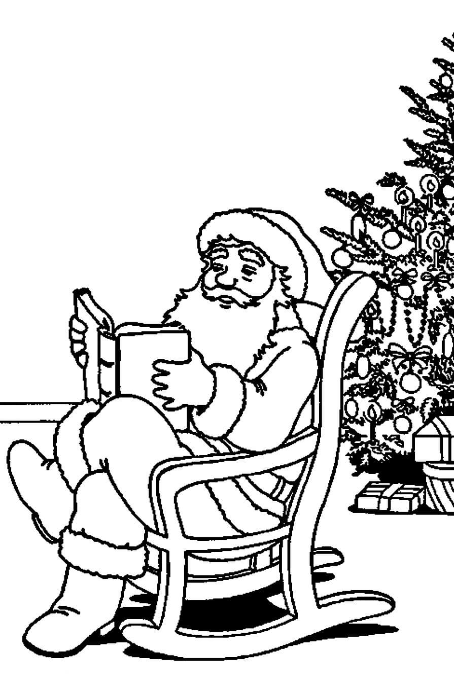 Раскраска Санта Клаус читает книгу