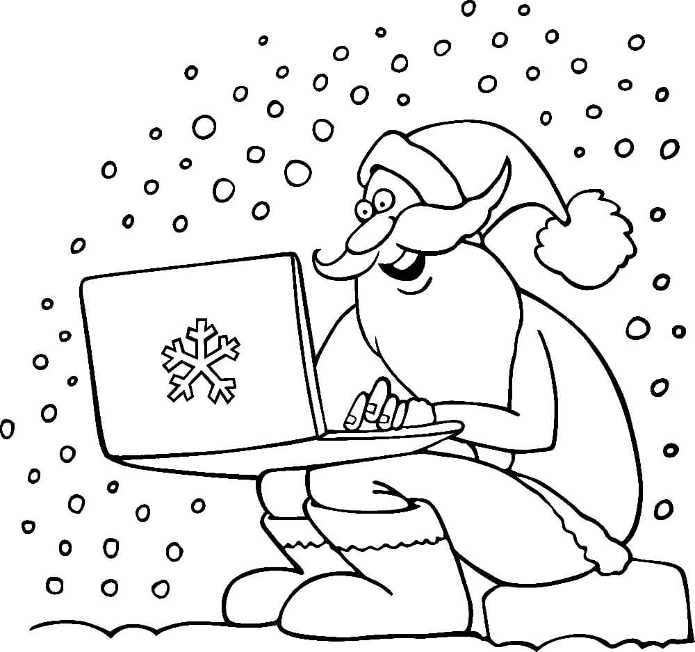 Раскраска Санта Клаус и ноутбук
