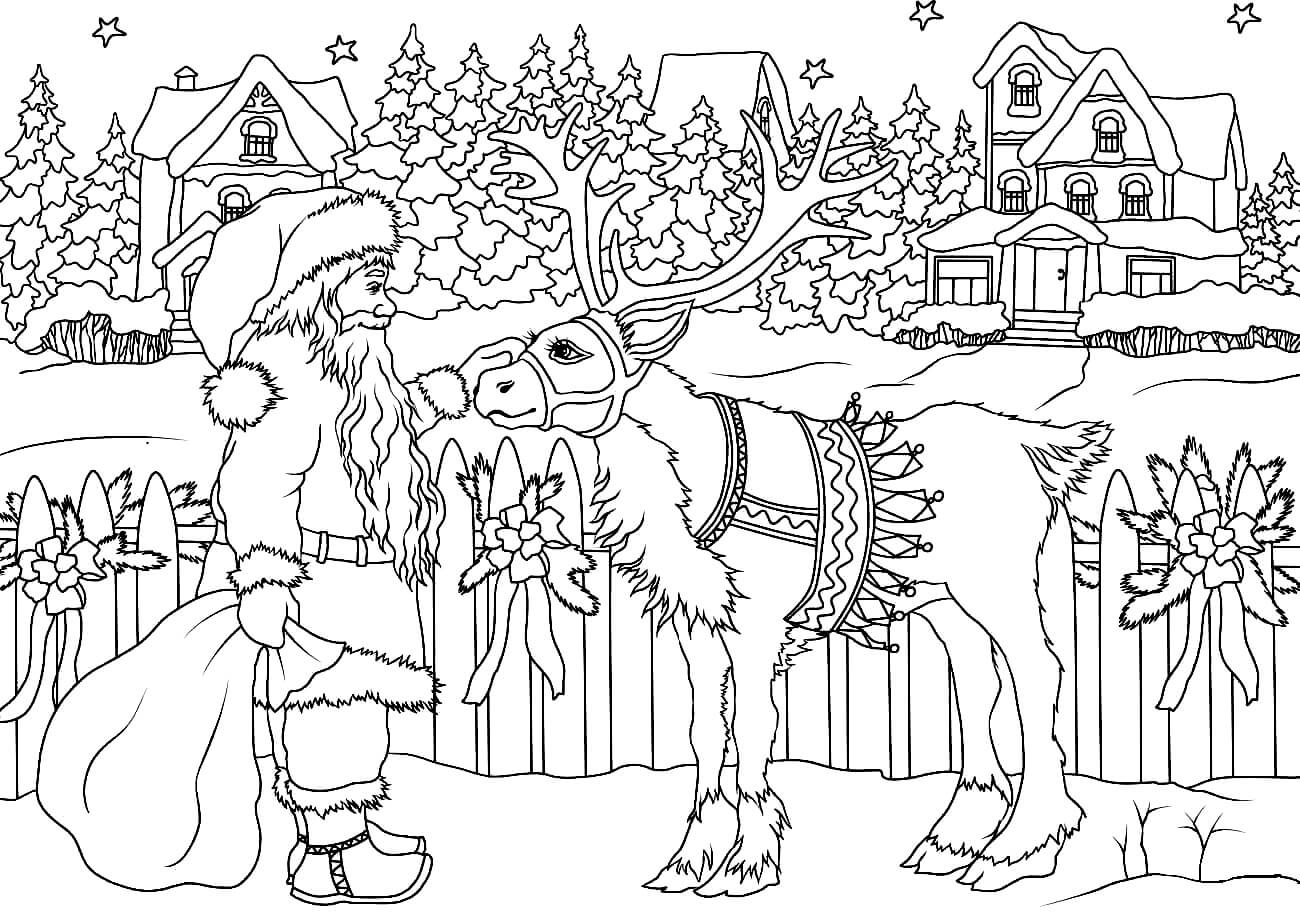 Раскраска Санта Клаус и олень
