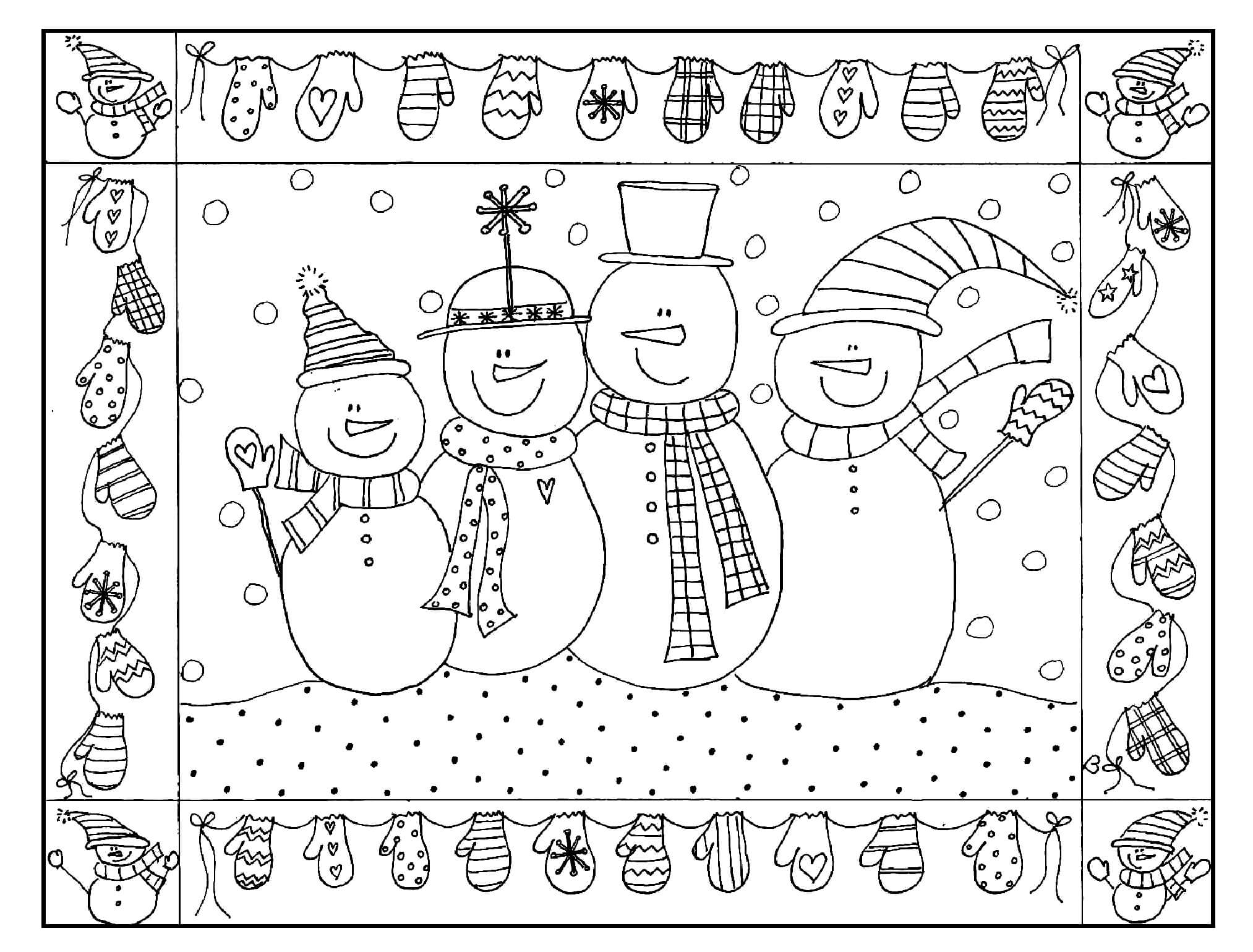 Раскраска Семья снеговиков