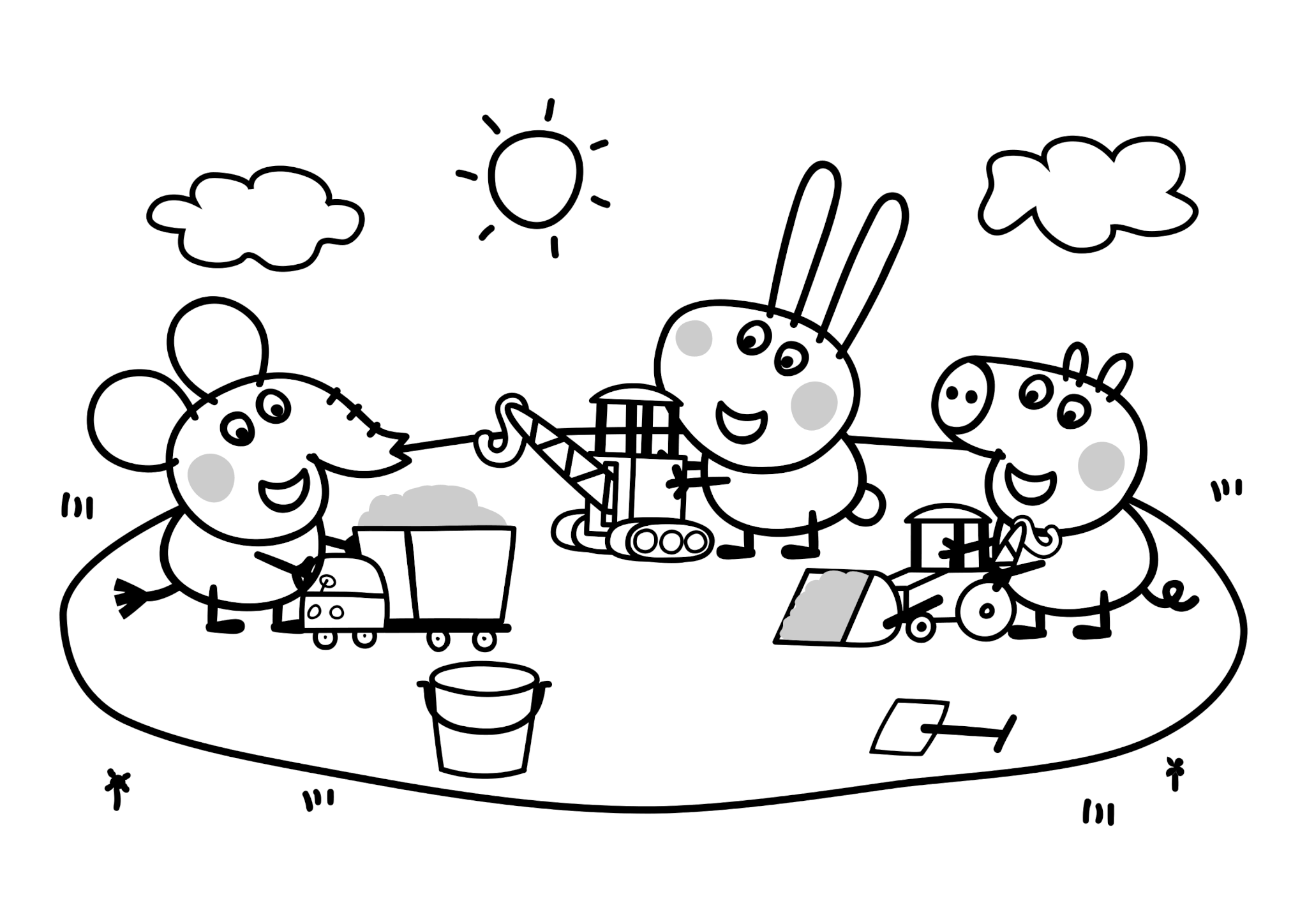 Раскраска Слонёнок Эмили, Кролик Ричард и Поросёнок Джордж