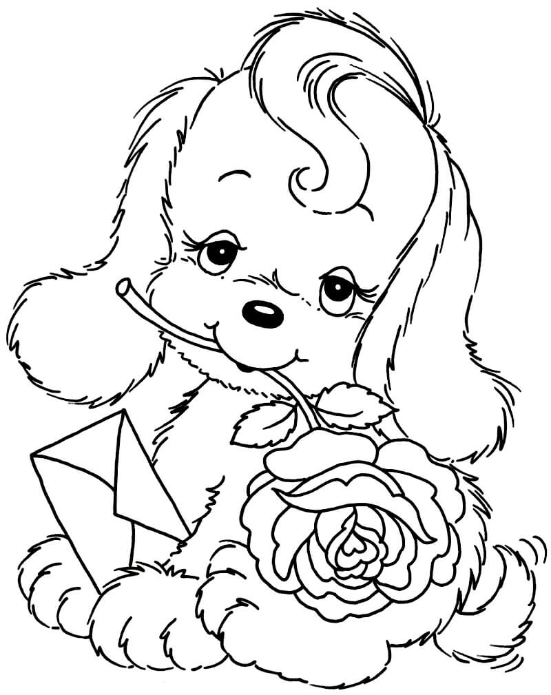 Раскраска Собачка с розочкой