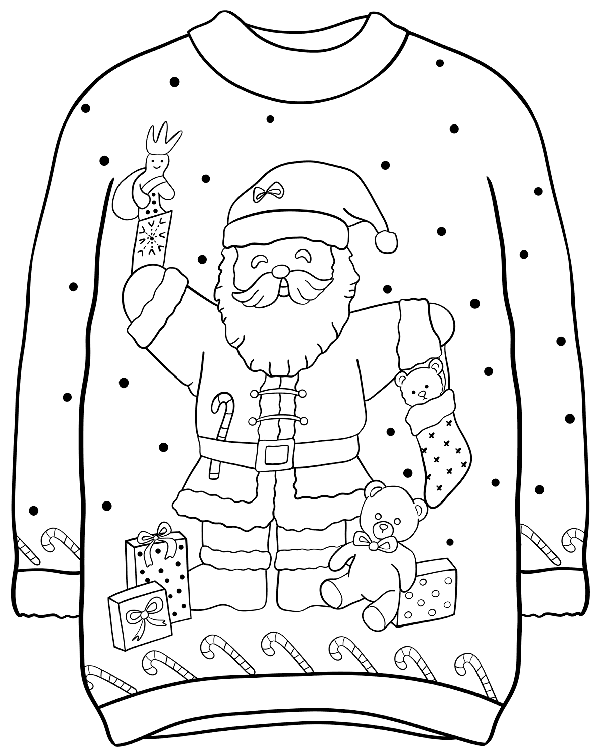 Раскраска Свитер с Санта Клаусом и подарочками