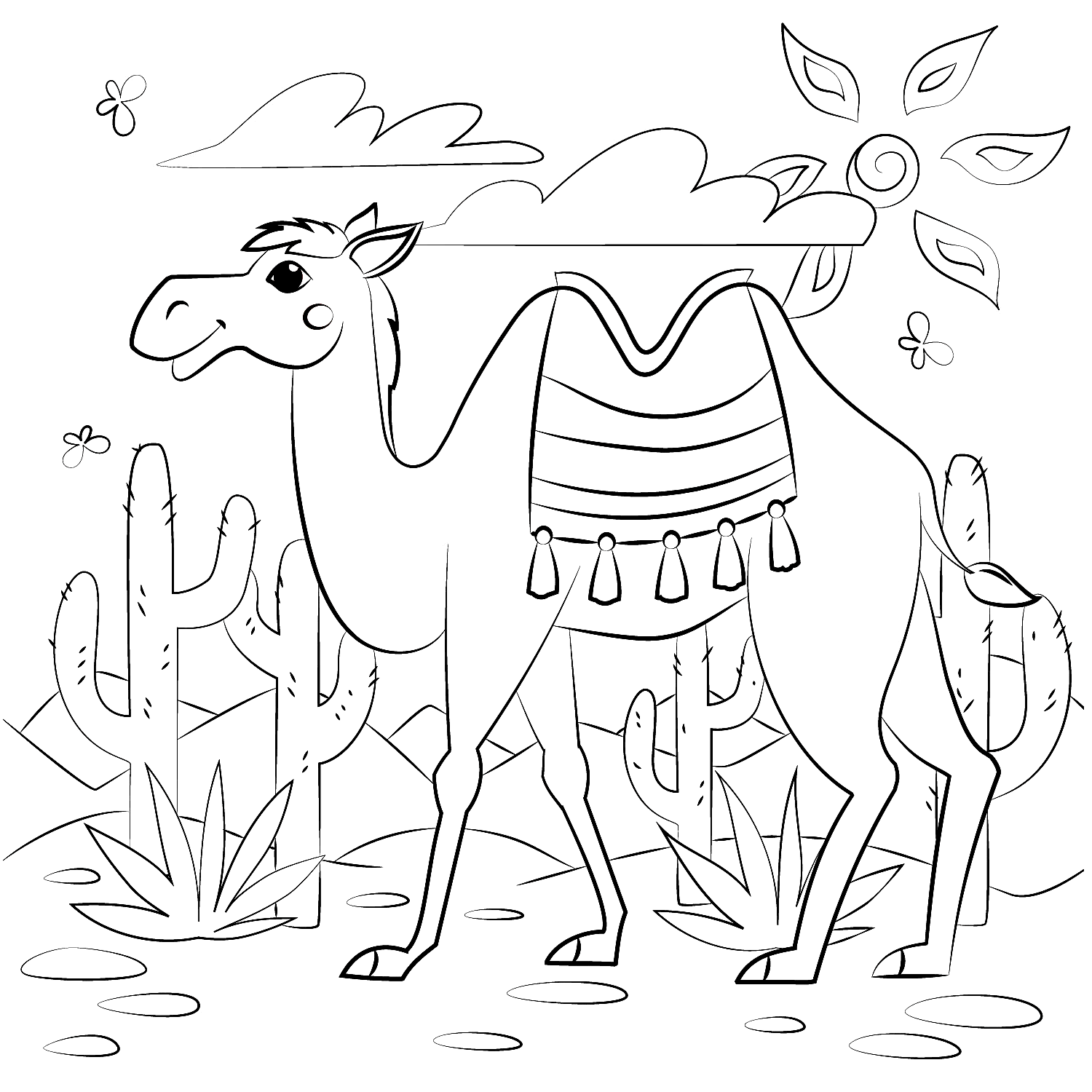Раскраска Верблюд в пустыне
