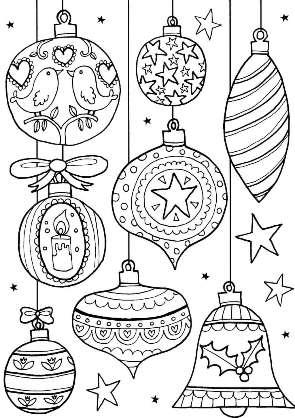 Раскраска Антистресс новогодние игрушки, снежинки и шары