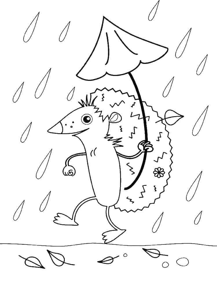 Раскраска Ёжик под дождём