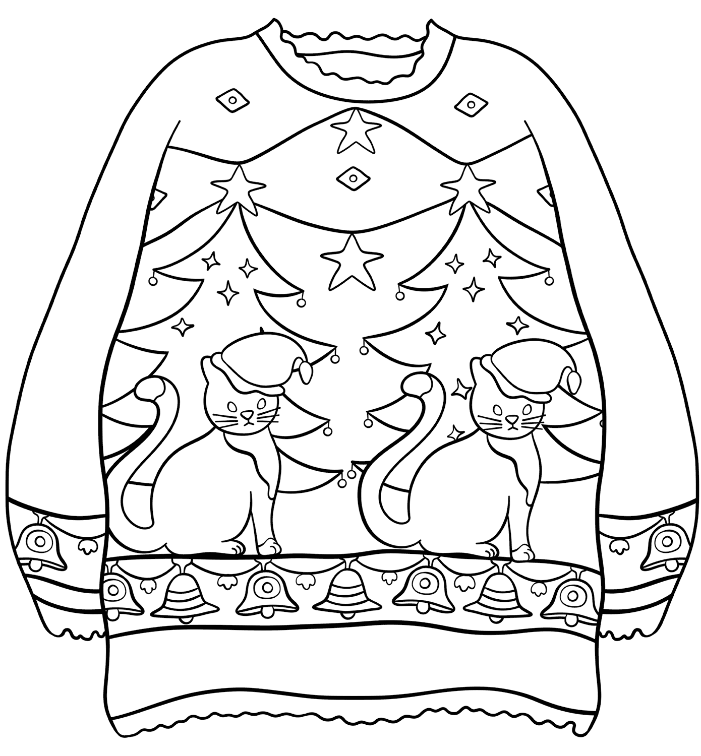 Раскраска Зимний свитер с кошечками