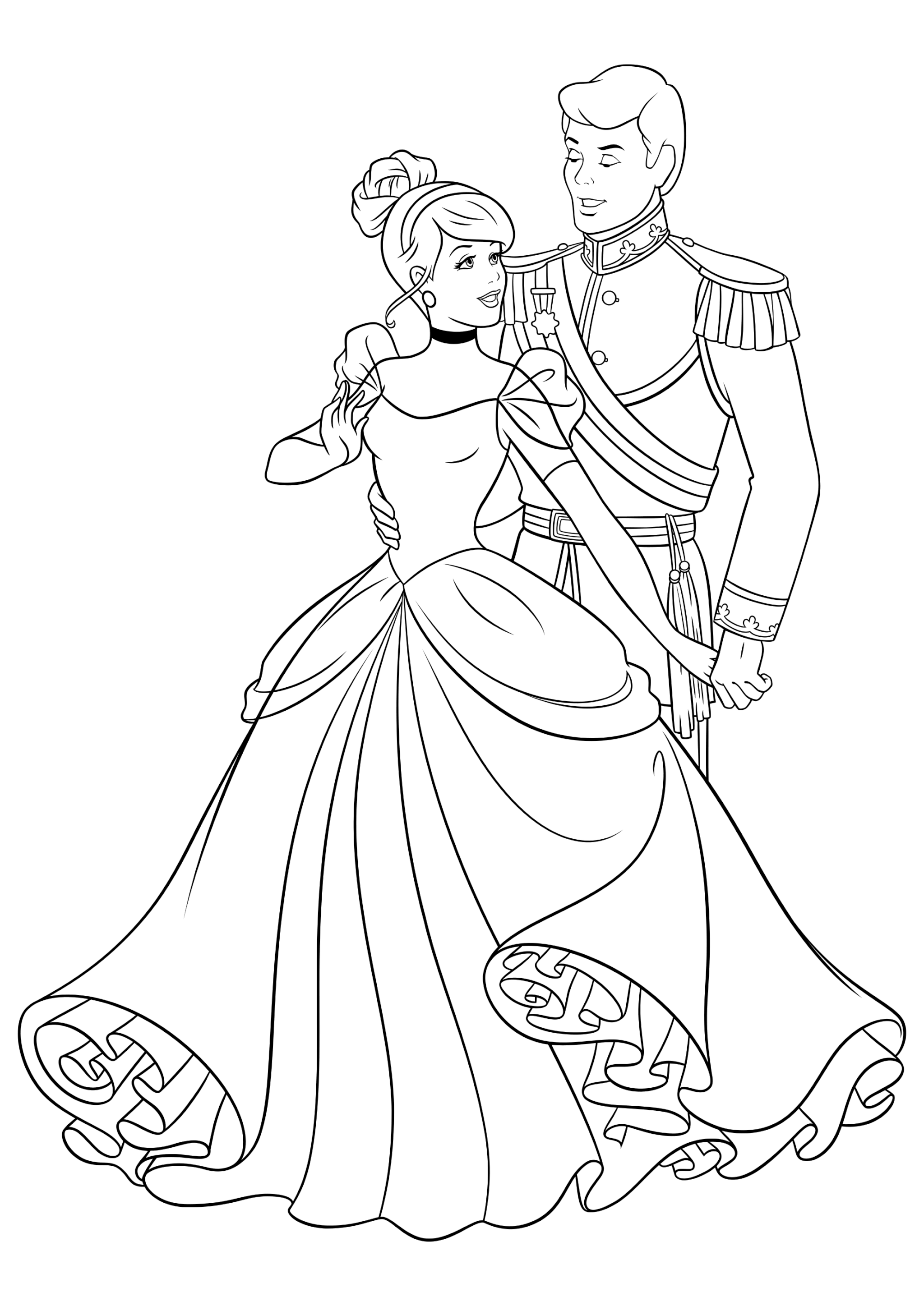 Раскраска Золушка танцует с принцем
