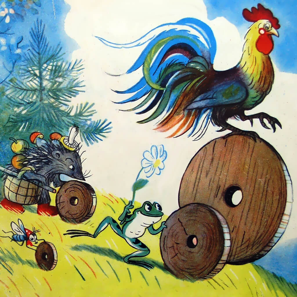 Иллюстрации из сказки разные колеса Сутеев